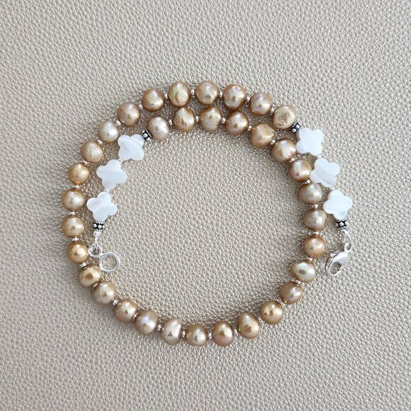 GOLD PEARL NECKLACE--16" - Picture 2 of 2